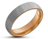 Silver Tungsten Ring With Rose Gold Inlay - Curved Brushed Finish | 6mm