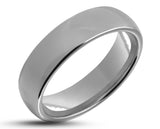 Silver Tungsten Ring With Silver Inlay - Curved With Gloss Finish | 6mm