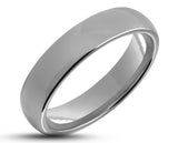 Silver Tungsten Ring With Silver Inlay - Curved With Gloss Finish | 4mm
