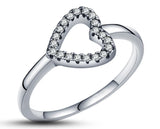 925 Sterling Silver Ring With Silver Inlay - Cubic Zirconia Love Heart | 1mm