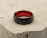 Black Tungsten Ring With Red Inlay - Bevelled Gloss Edges | 8mm