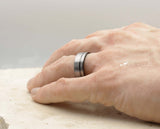 Silver Tungsten Ring With Black Inlay - Brushed With Black Stripe | 8mm