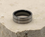 Silver Tungsten Ring With Black Inlay - Brushed With Black Stripe | 8mm