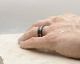 Black Tungsten Ring With Gold Inlay - Brushed With Gold Stripe | 8mm