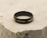Black Tungsten Ring With Black Inlay - Curved With Gold Leaf | 6mm