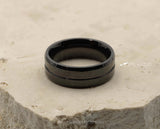 Black Titanium Ring With Black Inlay - With Middle Groove | 8mm
