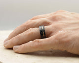 Black Damascus Steel Ring – Square Edge With Gold Leaf Inset | 8mm