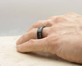 Black Damascus Steel Ring – Square Edge With Gold Leaf Inset | 8mm