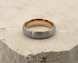 Silver Tungsten Ring With Rose Gold Inlay - Curved Brushed Finish | 6mm