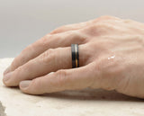 Black Tungsten Ring With Gold Inlay - Brushed With Gold Stripe | 6mm