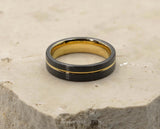 Black Tungsten Ring With Gold Inlay - Brushed With Gold Stripe | 6mm