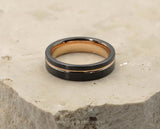 Black Tungsten Ring With Rose Gold Inlay - With Rose Gold Stripe | 6mm