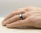 Silver and Black Tungsten Ring With Blue Inlay - Black Stripe | 8mm