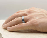 Silver Tungsten Ring With Silver Inlay - Brushed With Square Edge | 6mm