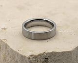 Silver Tungsten Ring With Silver Inlay - Brushed With Square Edge | 6mm