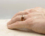 Gold Tungsten Ring With Koa Wood Stripe - Curved With Gloss Finish | 8mm