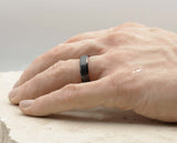 Black Tungsten Ring With Pink Inlay - Bevelled Edges | 8mm