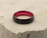 Black Tungsten Ring With Pink Inlay - Bevelled Edges | 8mm