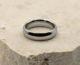 Silver Tungsten Ring With Silver Inlay - Curved With Gloss Finish | 6mm