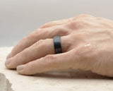 Black Tungsten Ring With Blue Inlay - Brushed With Dual Blue Stripes | 8mm