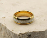 Gold Tungsten Ring With Meteorite Stripe - Curved With Gloss Finish | 8mm