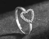 925 Sterling Silver Ring With Silver Inlay - Cubic Zirconia Love Heart | 1mm