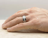 Silver Tungsten Ring With Meteorite Stripe - Curved With Gloss Finish | 8mm