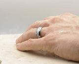 Silver Tungsten Ring With Meteorite Stripe - Curved With Gloss Finish | 8mm