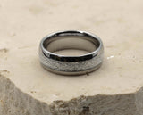 Silver Tungsten Ring With Meteorite Stripe - Curved With Gloss Finish | 8mm