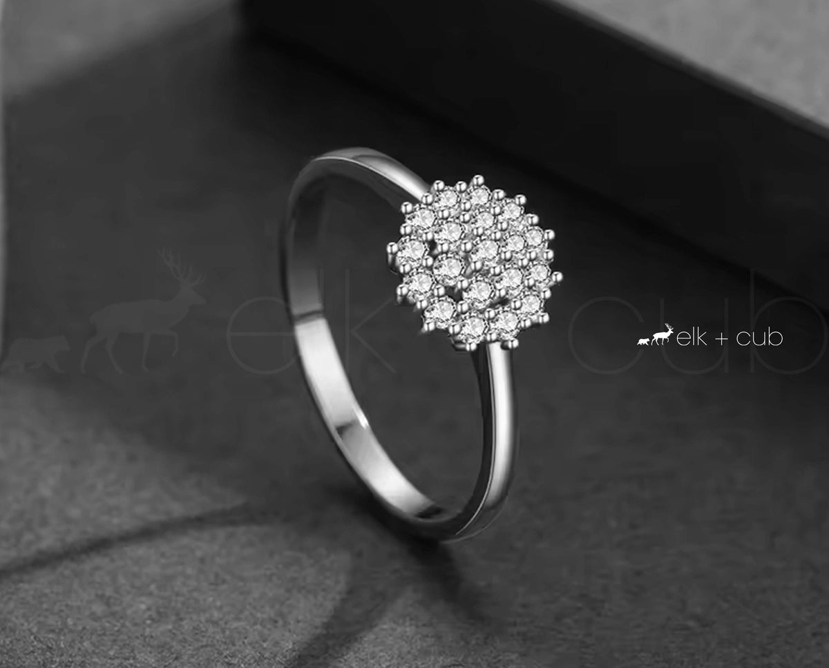 NARMO Sterling Silver Daisy Flower Rings - Cubic Zirconia Stacking Bands For Women