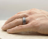 Black Tungsten Ring With Dual Meteorite Stripes - Polished Finish | 8mm