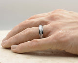Silver Tungsten Ring With Meteorite Stripe - Curved With Gloss Finish | 6mm