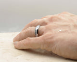 Silver Tungsten Ring With Meteorite Stripe - Curved With Gloss Finish | 6mm