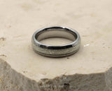 Silver Tungsten Ring With Meteorite Stripe - Curved With Gloss Finish | 6mm