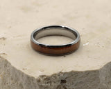 Silver Tungsten Ring With Koa Wood Stripe - Curved With Gloss Finish | 6mm