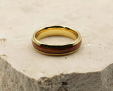 Gold Tungsten Ring With Koa Wood Stripe - Curved With Gloss Finish | 6mm