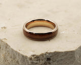 Rose Gold Tungsten Ring With Koa Wood Stripe - Curved Gloss Finish | 6mm