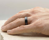 Black Tungsten Ring With Opal - Hammered And Brushed Finish | 6mm