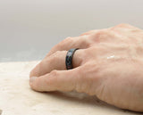 Black Tungsten Ring With Opal - Hammered And Brushed Finish | 6mm