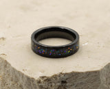 Black Tungsten Ring With Opal - Hammered And Brushed Finish | 6mm