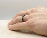 Black Tungsten Ring With Opal - Curved With Gloss Finish | 4mm