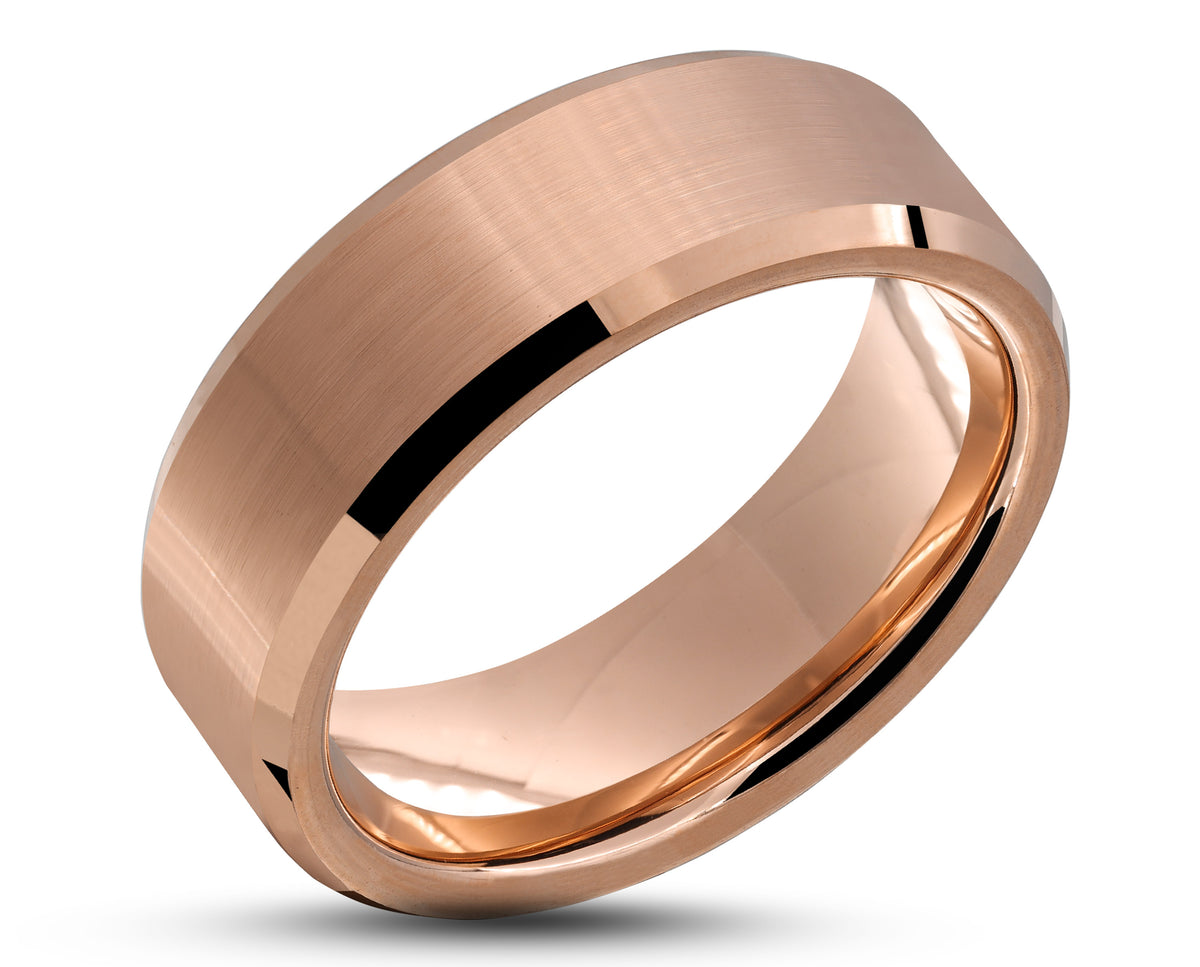 Rose Gold Titanium Ring With Rose Gold Inlay Bevelled Edges 8mm
