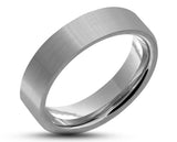 Silver Tungsten Ring With Silver Inlay - Brushed With Square Edge | 6mm