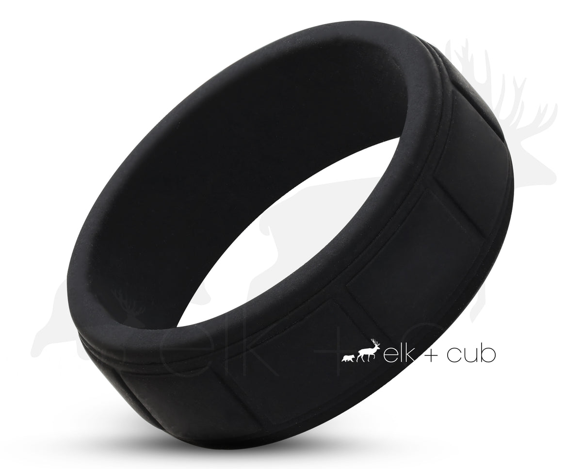 Black Silicone Ring Square Pattern Mens Wedding Ring Elk and Cub
