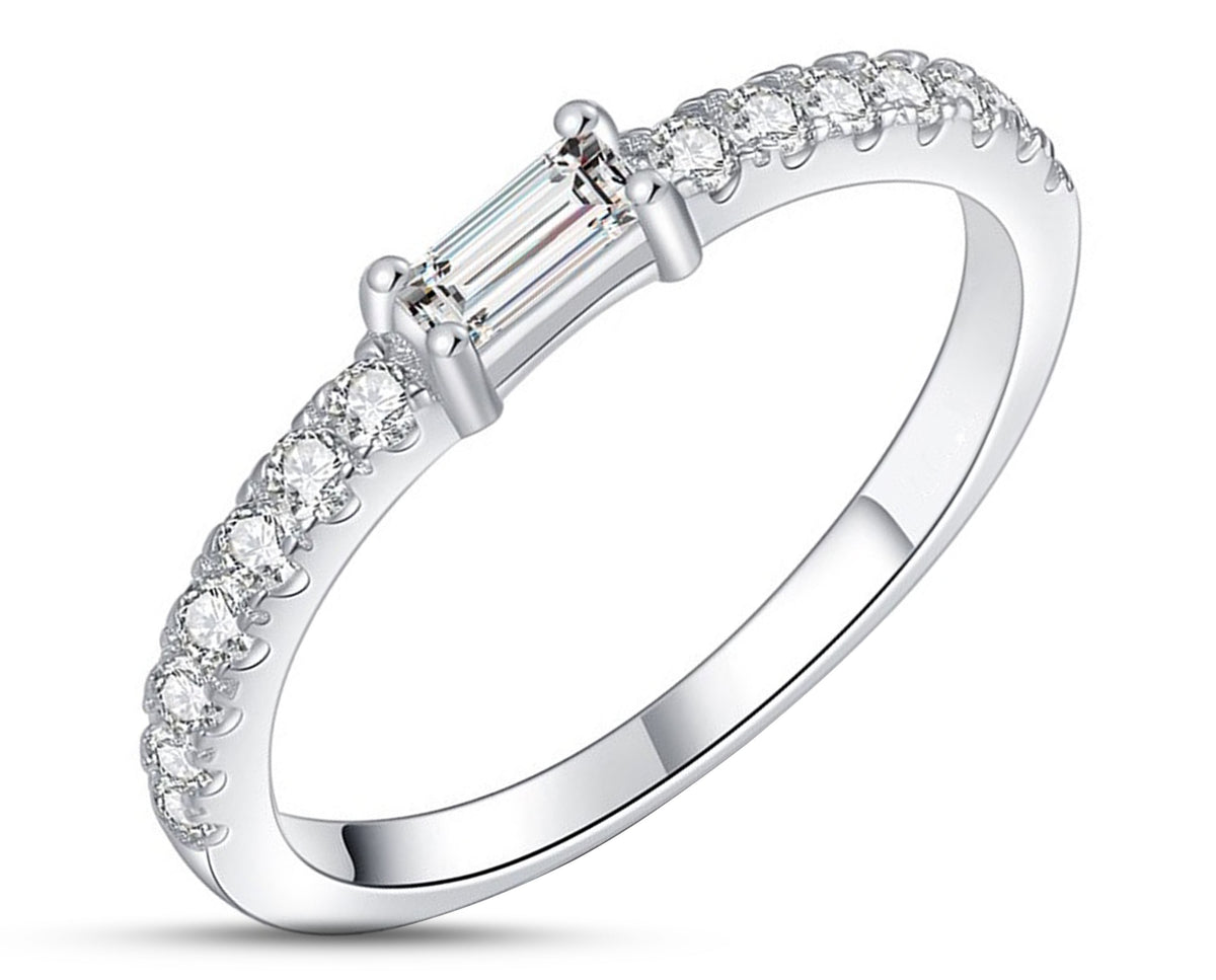 925 Sterling Silver Ring With Rectangular Zirconia Womens Ring
