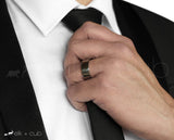 Man In Suit Wearing Tungsten Ring by Elk and Cub