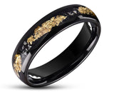 Black Tungsten Ring With Black Inlay - Curved With Gold Leaf | 6mm