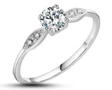 925 Sterling Silver Ring With Silver Inlay -  Circular Raised Zirconia | 1mm