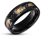 Black Tungsten Ring With Black Inlay - Bevelled With Gold Leaf | 8mm