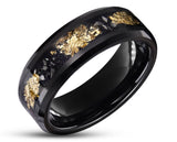 Black Tungsten Ring With Black Inlay - Bevelled With Gold Leaf | 8mm